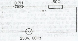 Calculate the reactance of the inductor in the circuit diagram shown above [\(\pi = \frac{22}{7}\)]