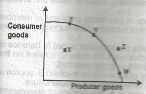 If the country is currently producing at point Y, it can increase production of producer goods by moving to the point
