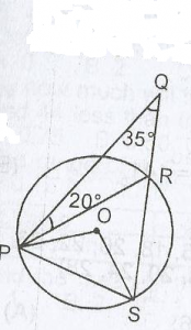 P, R and S lie on a circle center as shown above while Q lies outside the circle. Find ∠PSO
