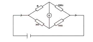 What is the value of R when G shows no deflection in the circuit illustrated above?
