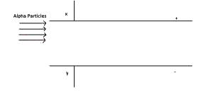 A stream of alpha particles is projected into an electric field between two plates X and Y as shown in the diagram above. Which of the following is correct? The particles are
