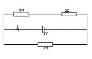 Calculate the current, I in the diagram shown above.
(Neglect the internal resistance of the cell)
