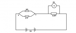 What is the potential difference between X and Y in the diagram above if the battery is of negligible internal resistance
