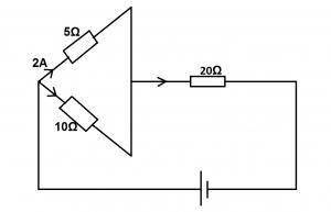 Using the data on the diagram above, calculate the potential difference across the 20- Ω resistor. (Neglect the internal resistance of the cell)
